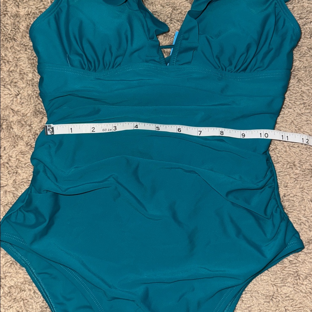 Cupshe Teal Ruffled V-Neck Swimsuit NWT size S - Picture 7 of 8
